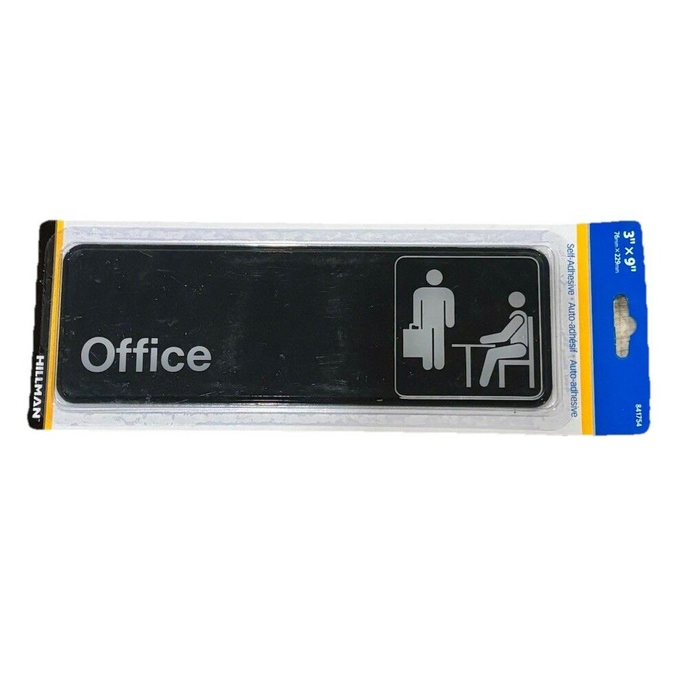 Hillman Office Door Sign 3x9 Inch Self Adhesive Plastic Black White